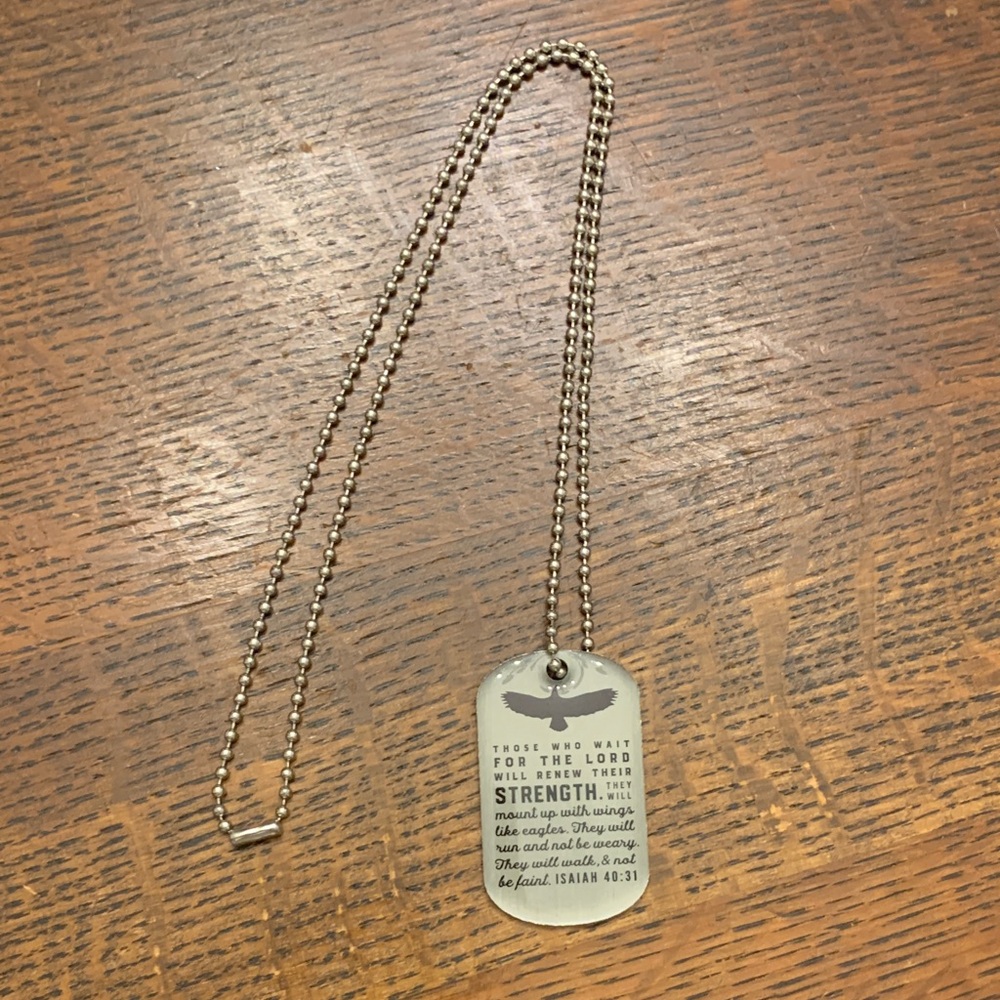 Silver Dog Tag Necklace Isaiah 40:31 Renew Their Strength…Wings Like Eagles 🦅